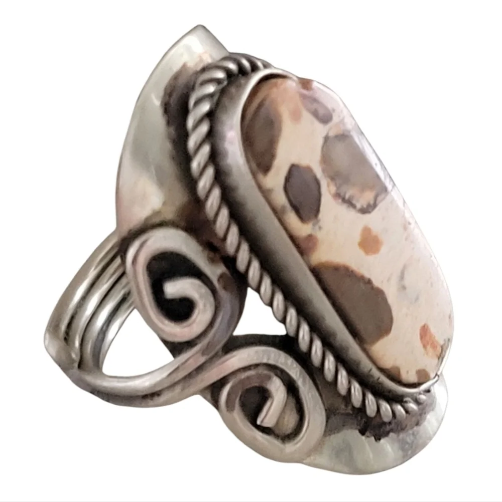 Artisan Silver & Earth-Tone Swirl Statement Ring Adjustable Boho-Luxe Band - Picture 4 of 10
